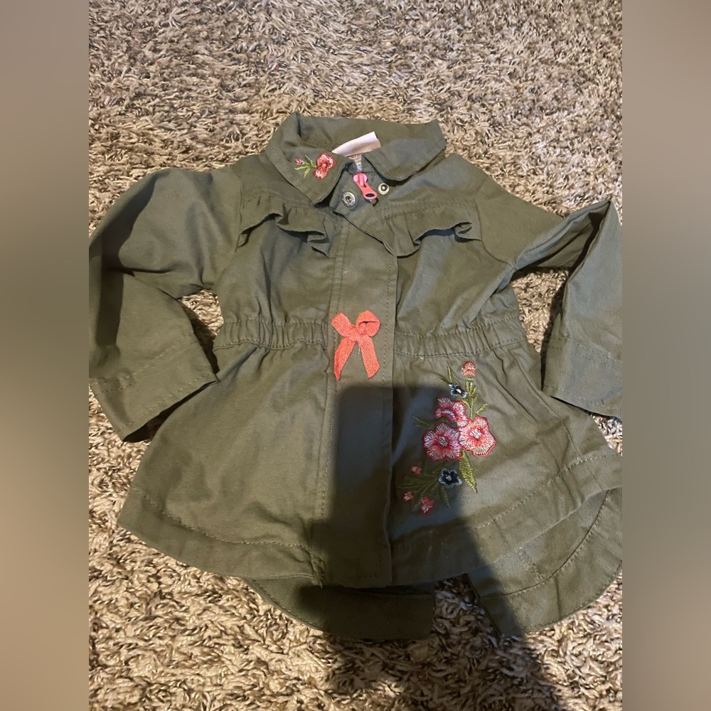 LittleLass green bomber jacket with roses, baby girl, 18 months